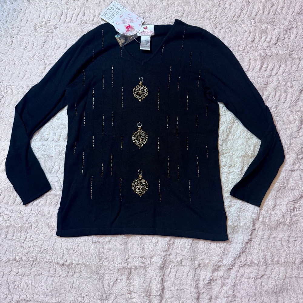 Vintage Quacker Factory NWT Silk Blend Beaded Christmas Top XS sweater deadstock